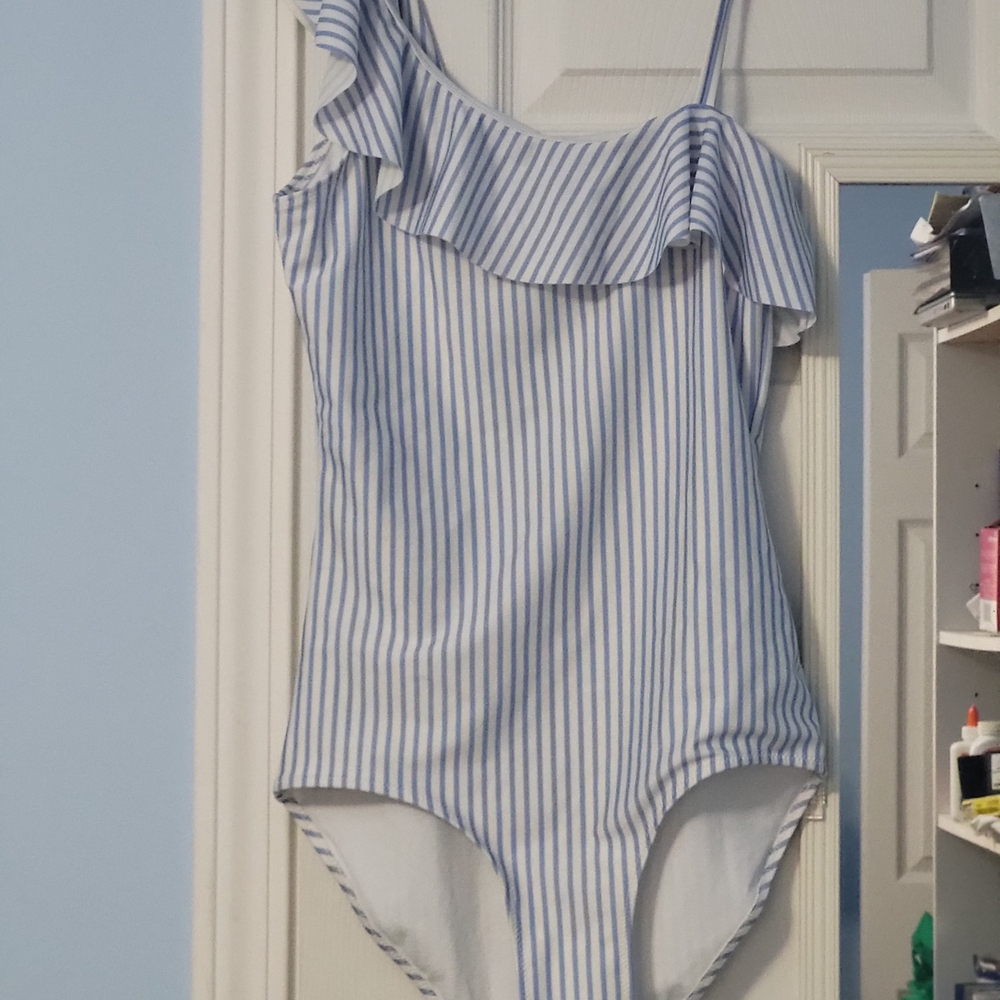 H&M Blue and White Striped Kids Swim One Piece